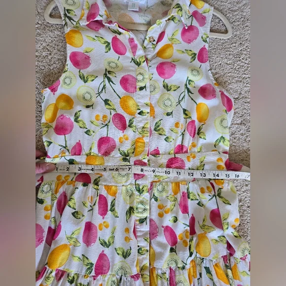 Cynthia Rowley Linen Blend Dress 8 Sleeveless Button Front Fruit Print Belted - Picture 9 of 11